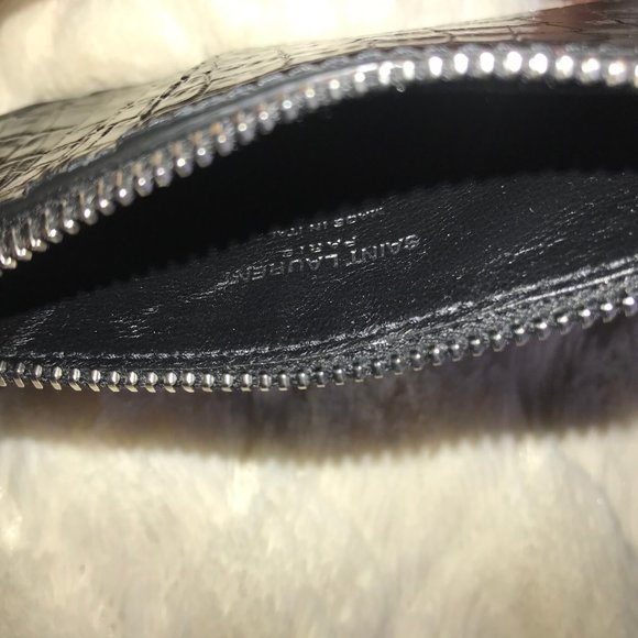 SAINT LAURENT - Tiny Cassandre Fragments Zip Card Case in crocodile-embossed Mat - Picture 2 of 5